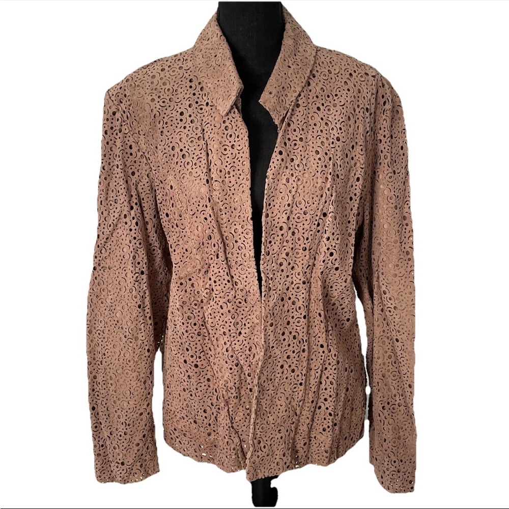 NWT Chico's Size 3 or US 16 Genuine Leather Jacket Mochiato Brown Swiss Dot Coat